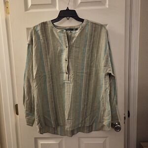 Isaac Mizrahi sz L relaxed fit linen blend tunic top casual resort summer spring